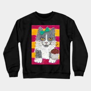 cat with cupcake Crewneck Sweatshirt